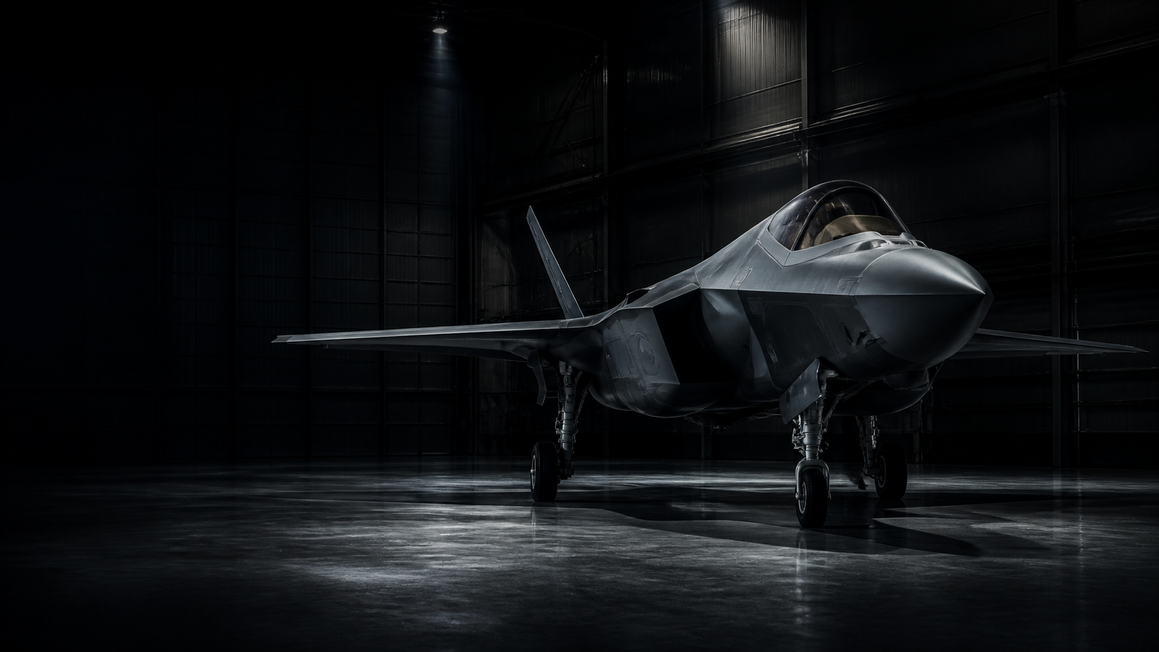 Advanced aircraft in a hangar