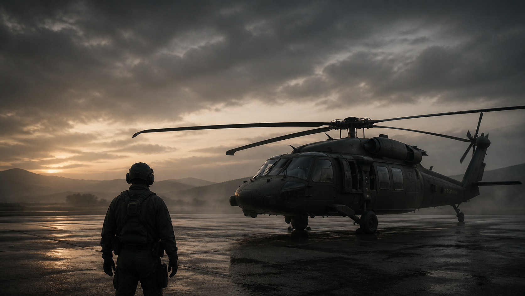 Helicopter on an airfield